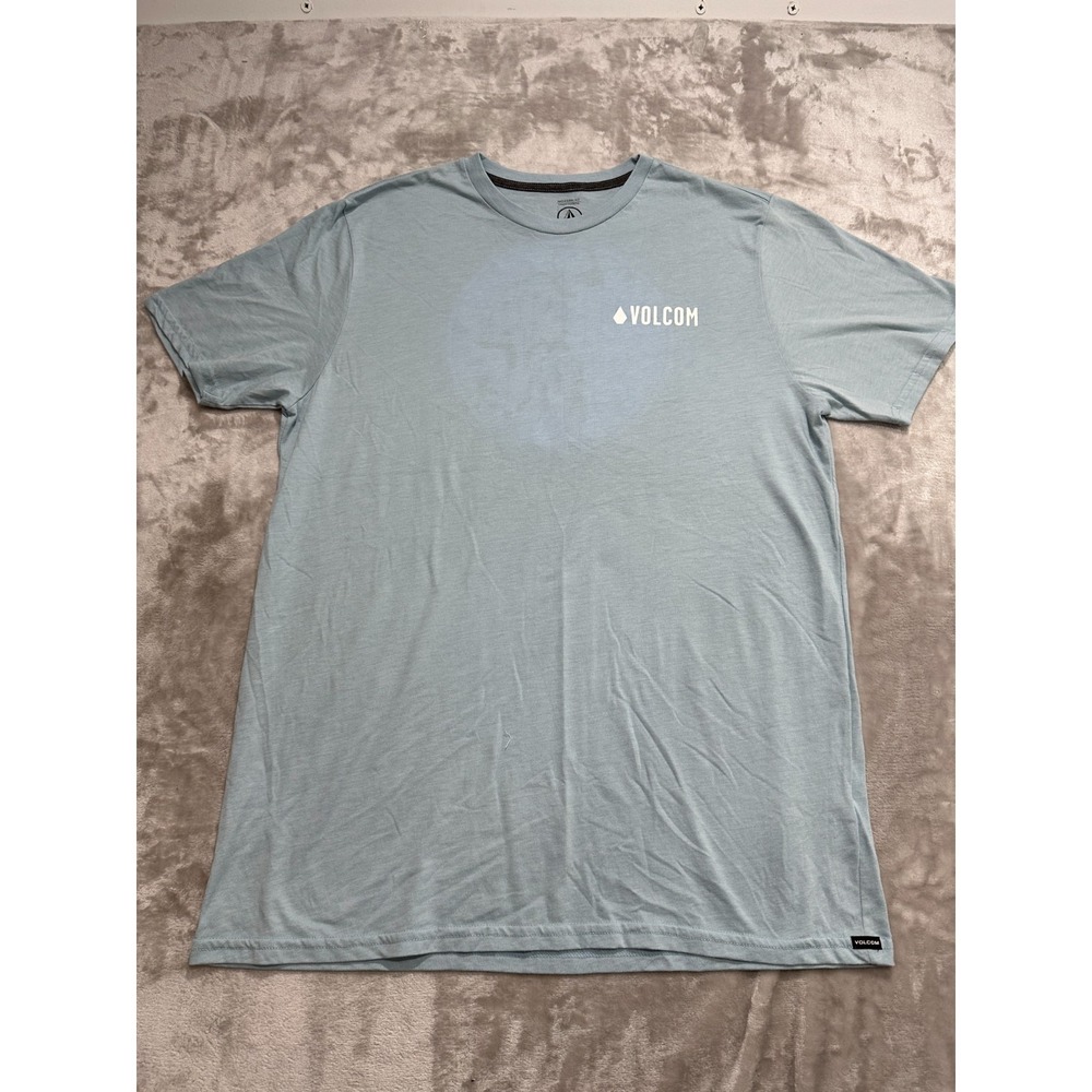 Volcom T-Shirt Men's Size XL Light Blue Short Sleeve Crew Neck Back Print EUC